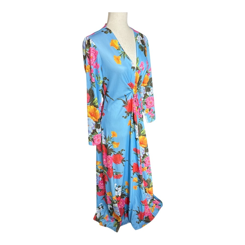 70’s Handmade Hostess Dress in Blue with flowers